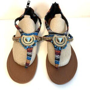 Cityclassified Bohemian Style Beaded T-Strap Sandals Size 9